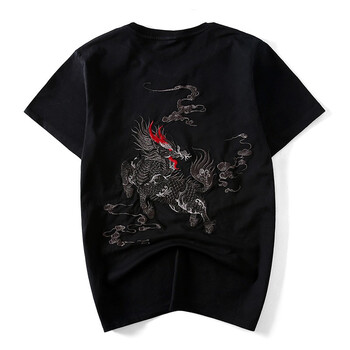 酷人頭（KuRenTou） 短袖 男士T恤 黑色麒麟刺繡870 
