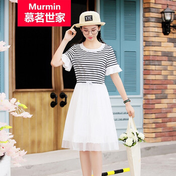 慕茗世家（Murmin） 條紋 拼接，紗網(wǎng) 連衣裙