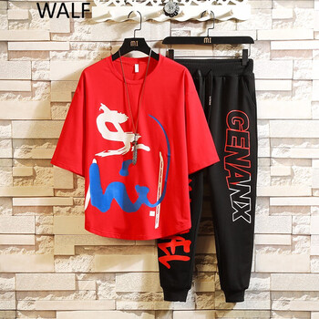 WALF 五分袖 男士T恤 紅色 