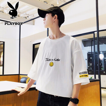 花花公子（PLAYBOY） 七分袖 男士T恤 204白色 