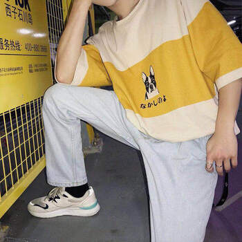 暢印 五分袖 男士T恤 卡通狗-黃色 