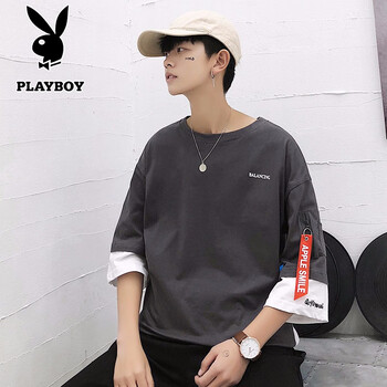 花花公子（PLAYBOY） 七分袖 男士T恤 795灰色 