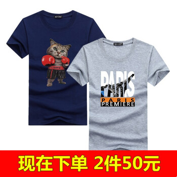 賓宇兄弟（BINYUXD） 短袖 男士T恤 拳擊貓藍(lán)+斜塔灰 