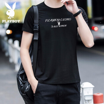 花花公子（PLAYBOY） 短袖 男士T恤 8773黑色 
