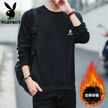 花花公子（PLAYBOY） 長(zhǎng)袖 男士T恤 20172黑色加絨 