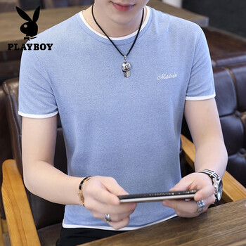 花花公子（PLAYBOY） 短袖 男士T恤 淺藍(lán)色A889 