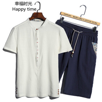 幸福時(shí)光（happy time） 短袖 男士T恤 白衣+青褲 