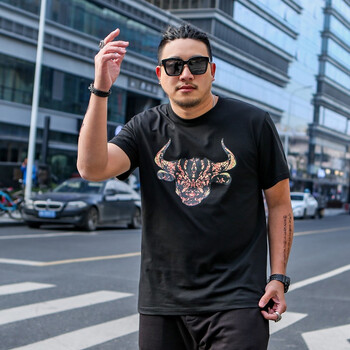 傲信鳥 短袖 男士T恤 牛黑色 XL，4XL，5XL，L，XXXL，XXL，M