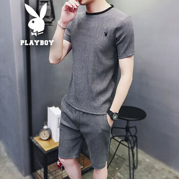 花花公子（PLAYBOY） 短袖 男士T恤 灰色短CY926 
