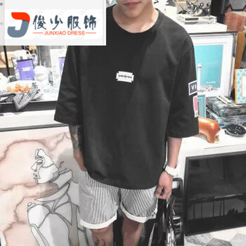 尊尚鳥（ zunshangniao） 短袖 男士T恤 黑色 刀片7分袖 