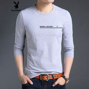花花公子（PLAYBOY） 長袖 男士T恤 灰色 XL，L，M，XXXL，XXL