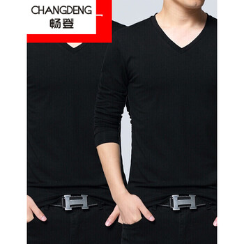 暢登（CHANGDENG） 長(zhǎng)袖 男士T恤 V黑+V黑 