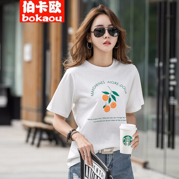 伯卡歐（BOKAOU） 不對稱 短袖 T恤 女 圓領(lǐng)