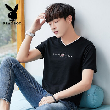 花花公子（PLAYBOY ESTABLISHED 1953） 短袖 男士T恤 AB8312黑色 