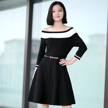 融然 純色 拼接 連衣裙