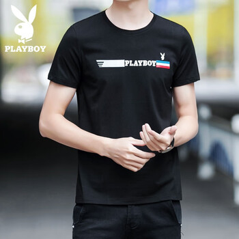 花花公子（PLAYBOY ESTABLISHED 1953） 短袖 男士T恤 36095黑色 