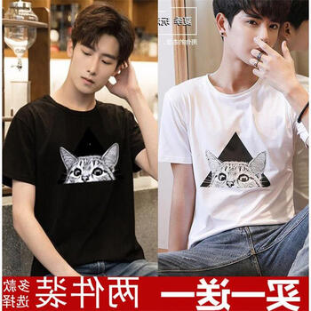 凌登（LingDeng） 短袖 男士T恤 三角貓白 三角貓黑 