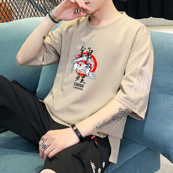 艾以純森（AIYICHUNSEN） 五分袖 男士T恤 594卡其色 