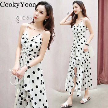 CookyYoon 純色 背帶，綁帶，褶皺 連衣裙