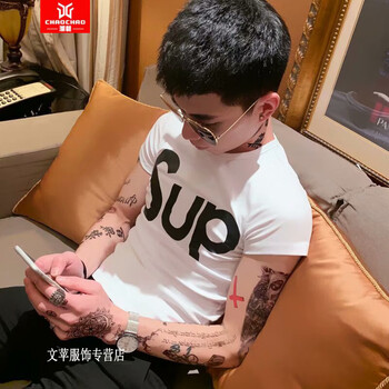 C2潮朝（C2CHAOCHAO） 短袖 男士T恤 DT54白色 