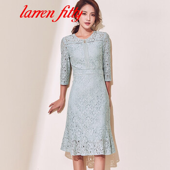 larren fitty 純色 繡花，荷葉邊，拉鏈，鏤空，蕾絲 連衣裙