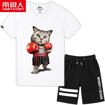 南極人（Nanjiren） 短袖 男士T恤 白衣/拳擊貓 黑褲/記憶 