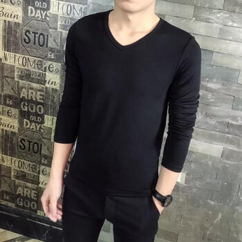 其他品牌 長袖 男士T恤 黑色V領(lǐng) XL，L，M，XXXL，XXL