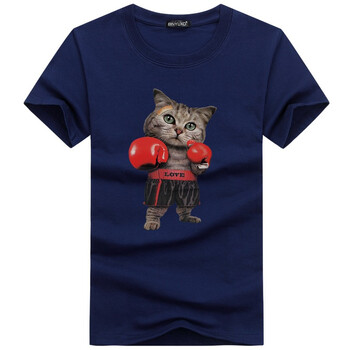 K L B ZHE 短袖 男士T恤 拳擊貓藍(lán)色 S，4XL，5XL，L，XXXL，M，XXL