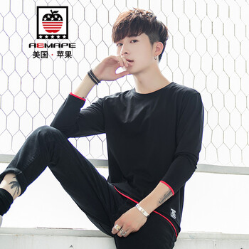 AEMAPE 長袖 男士T恤 黑色 XL，L，XXL，XXXL，M，加大