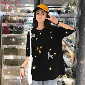 法依秀（FAYIXIU） 刺繡 短袖 T恤 女 圓領(lǐng)