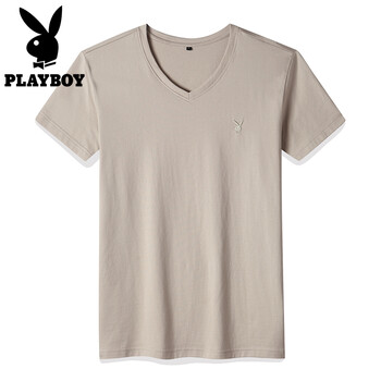 花花公子（PLAYBOY） 短袖 男士T恤 卡其（V領） 