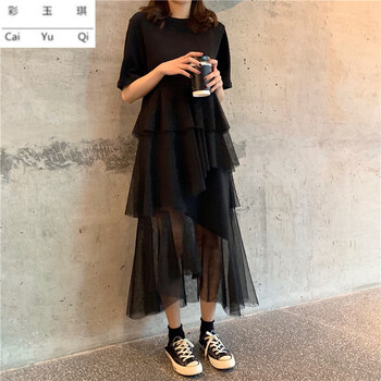 彩玉琪（Caiyuqi） 純色 不規(guī)則 連衣裙