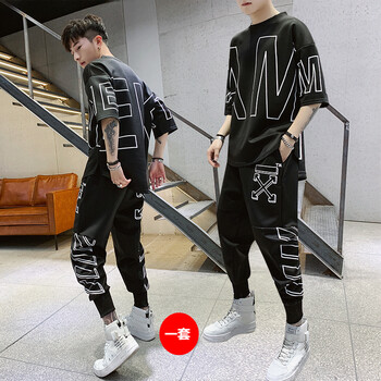 普鴕（PUTUO） 五分袖 男士T恤 黑色一套 