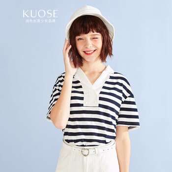 闊色（kuose） 撞色 短袖 T恤 女 V領