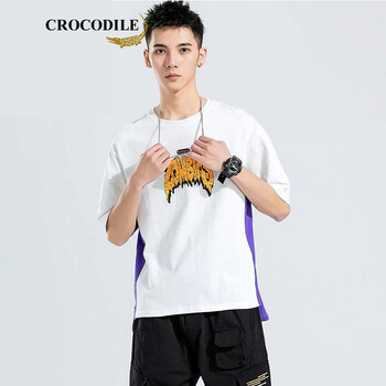 鱷魚恤（CROCODILE） 五分袖 男士T恤 白紫 