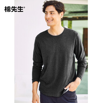 棉先生 長(zhǎng)袖 男士T恤 深麻灰 