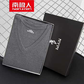 南極人（Nanjiren） 長(zhǎng)袖 男士T恤 深灰V領(lǐng) 
