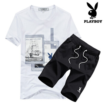 花花公子（PLAYBOY ESTABLISHED 1953） 短袖 男士T恤 白色+黑色 