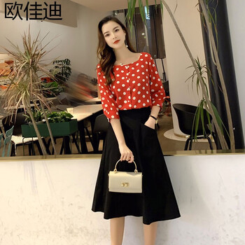 歐佳迪 圓點(diǎn) 紐扣，波點(diǎn) 連衣裙