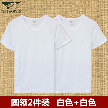 七匹狼（SEPTWOLVES） 短袖 男士T恤 【圓領(lǐng)2件】白+白 