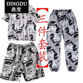 鼎度（DINGDU） 長(cháng)袖 男士T恤 漫畫(huà)三件裝上衣+短褲+九分褲 
