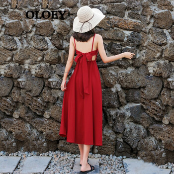 OLOEY 純色 露背 連衣裙