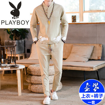 花花公子（PLAYBOY ESTABLISHED 1953） 長袖 男士T恤 1915-卡其 