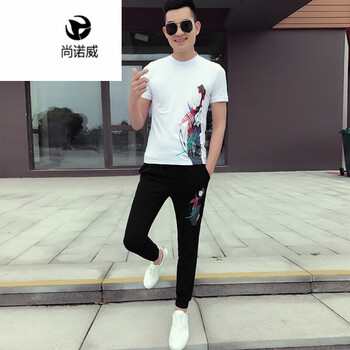 尚諾威 短袖 男士T恤 白色TZ09長褲套裝 