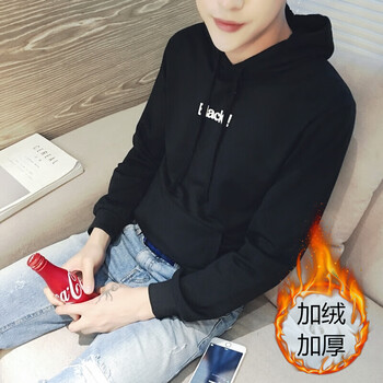 凌登（LingDeng） 七分袖 男士T恤 加絨簡約連帽衛(wèi)衣黑色加絨款 XL，L，M，XXL
