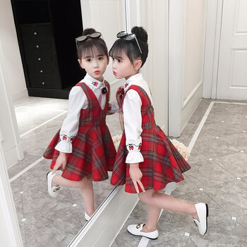 春秋款紅色連衣裙