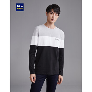 海瀾之家（HLA） 長袖 男士T恤 淺灰鑲拼(21) 