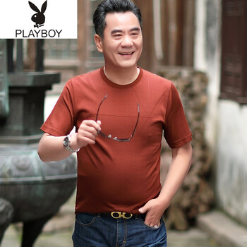 花花公子（PLAYBOY ESTABLISHED 1953） 短袖 男士T恤 橘色 
