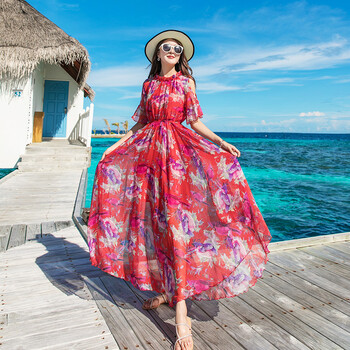 韓優(yōu)朵（HAN YOU DUO） 碎花 鉚釘，荷葉邊，釘珠，褶皺，印花 連衣裙