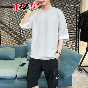 雅鹿 短袖 男士T恤 TX650白色+淺灰色 
